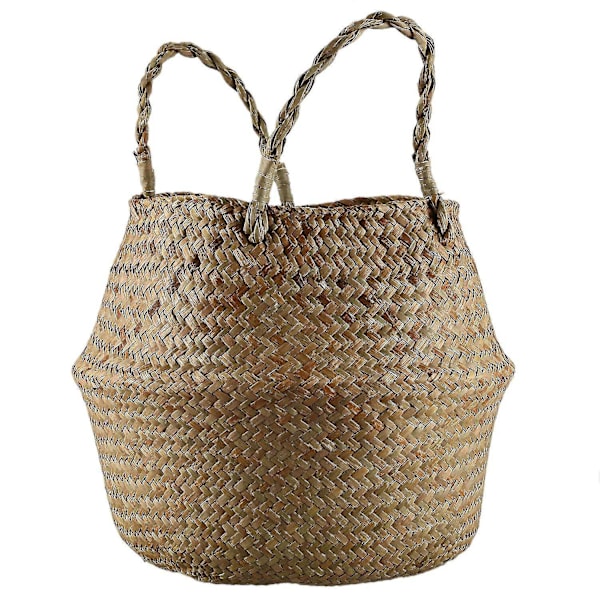 Seagrass Wicker Basket Rattan Foldable Hanging Flower Pot Planter Woven Dirt Laundry Bag St.