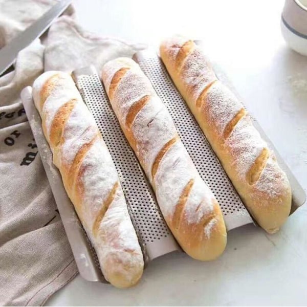 3 Fack Rostfritt Stål Brödform Kök Franskbröd Ugn Hem Baguette DIY Våfflad Non-Stick Bakplåt Bakform Baguetteform Perforerad