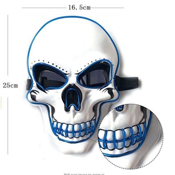 Dekorativ Halloween LED-maske LED-skjelettmaske lyser opp til Halloween