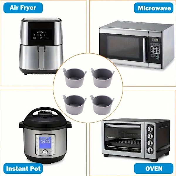 2/4/6 stk silikone Airs Fryer Æggekogere Multi-Purpose Airfryer Bageform til alle Airs Fryer Grå