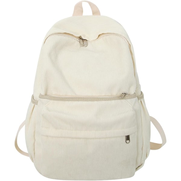 Aesthetic Backpack Cute Backpack Corduroy Backpack School Supplies Laptop Bag (White)