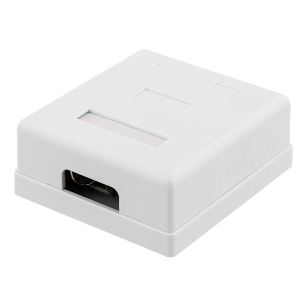 Suojattu pinta-asennettava verkkopistorasia FTP 2xRJ45 Cat6A valkoinen
