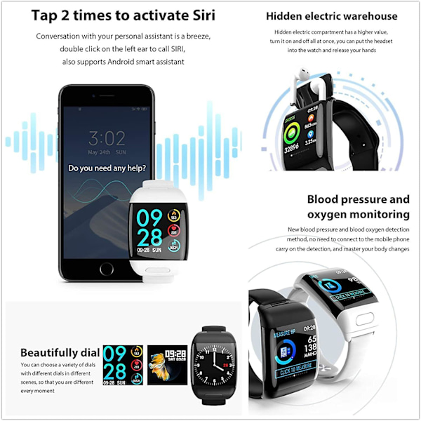 Smart armbånd 2 i 1 Smart Watch TWS trådløs Bluetooth