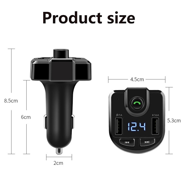 Bluetooth FM-lähetin autoon, langaton FM-lähetin radiovastaanotin adapteri autosarja, jossa kaksois-USB-autolaturiliitännät, handsfree-puhelut, musiikki