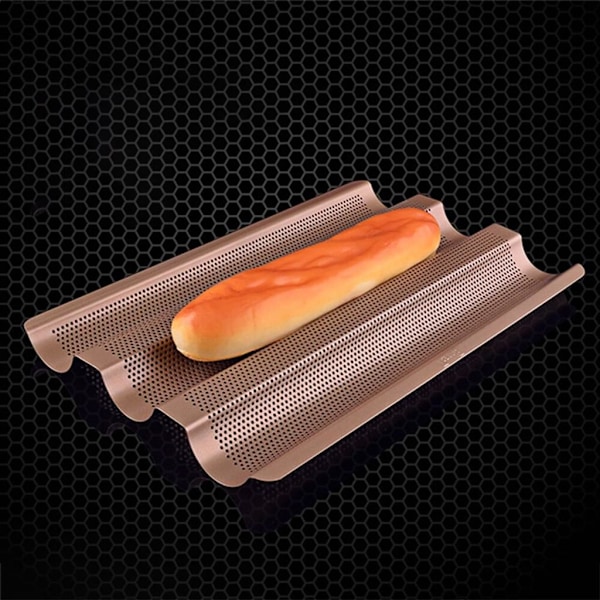 3 Rums Rustfrit Stål Brødform Køkken Franskbrød Ovn Hjem Baguette DIY Bølgeformet Non-Stick Bageplade Bageform Baguetteform Perforeret