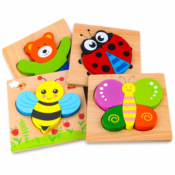 Wooden Puzzles Wooden Toys for Kids 1 2 3+ 4 Piece Wooden Puzzles Baby Animal Wooden Puzzles Educational Toys for Toddlers