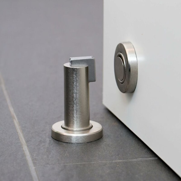 Magnetisk dørstopper i rustfritt stål-look, dørstopper med festemateriale for gulv og vegg