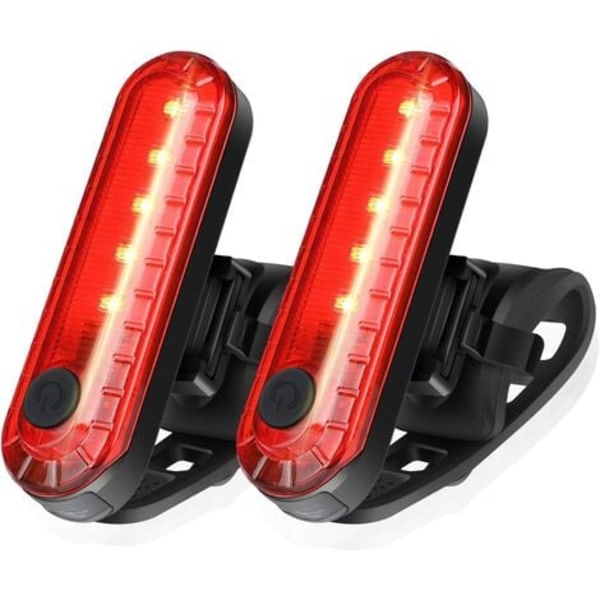 2-pak USB genopladelig LED-cykelbaglygte, lys sikkerhedslommelygte bag på cykel, 220mAh litiumbatteri, 4 lystilstandsindstillinger, (2 USB-kabler