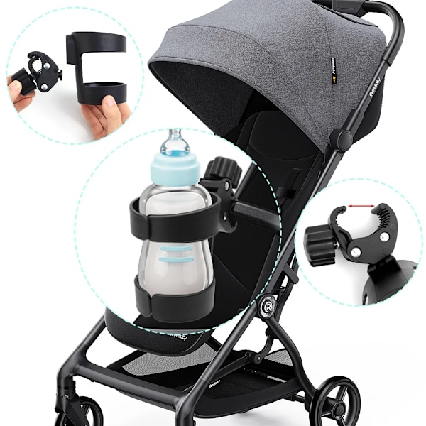 360 Justerbar barnevogn vannkoppholder Paraplyholder for barneflasker Baby- og småbarnsrullestol Drikkevannkopper Feste Montering Stativ
