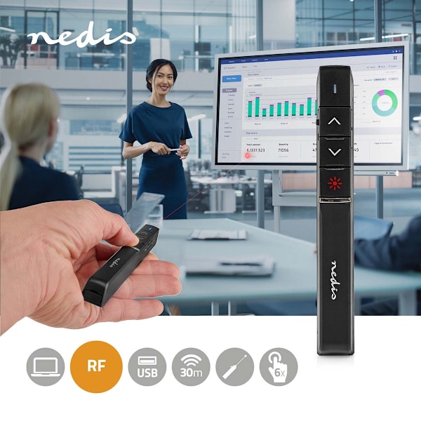 Presentatör | Laserpekare räckvidd upp till: 100 m | Trådlös räckvidd upp till: 30 m | Svart