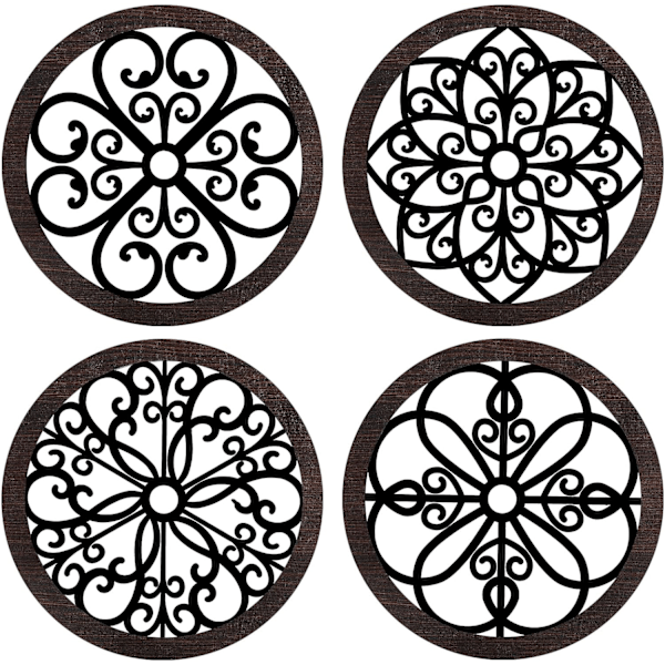 Pcs Thick Rustic Wall Decor Farmhouse Wall Art Wood Hollow Carved Design Decor Rustic Round Wall Art