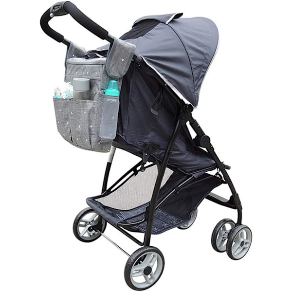 Barnvagnsorganisatör skötväska med mugghållare Universal vattentät buggy organisatör skötväska Barnvagn stor förvaringsväska Mammaväska med axelrem