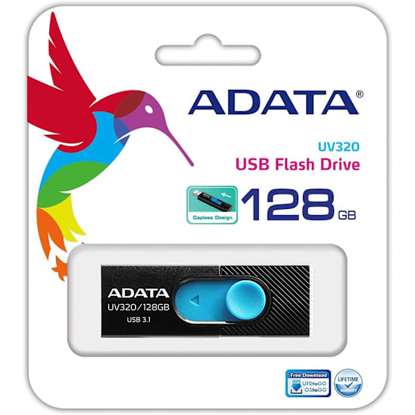ADATA UV320 USB 3.1 128 GB Hurtig Slide Uten Lokk Minnepenn Svart