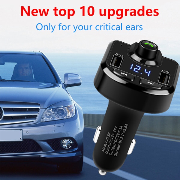 Bluetooth FM-lähetin autoon, langaton FM-lähetin radiovastaanotin adapteri autosarja, jossa kaksois-USB-autolaturiliitännät, handsfree-puhelut, musiikki