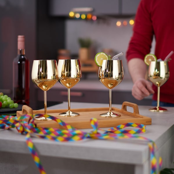 Vinglass i rustfritt stål, sett med 4