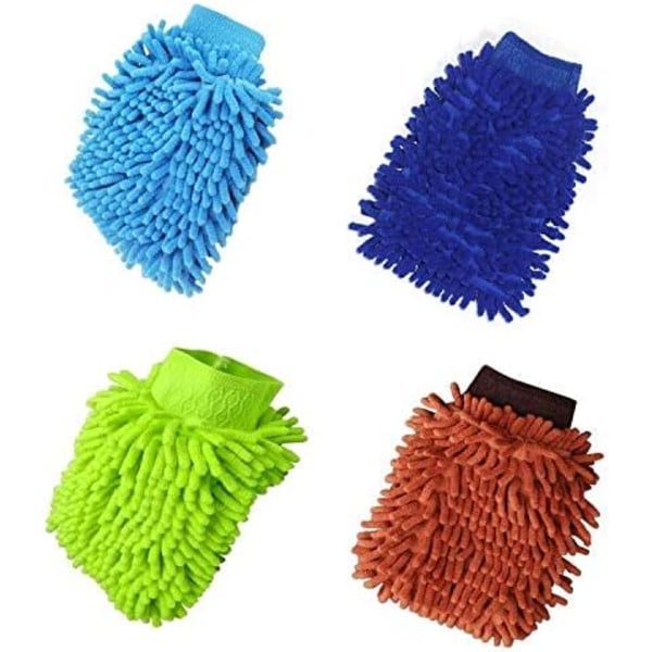 Car wash mitt, 4 pieces, microfiber car wash mitt, microfiber glove, wash mitt chenille glove for car washing and car care