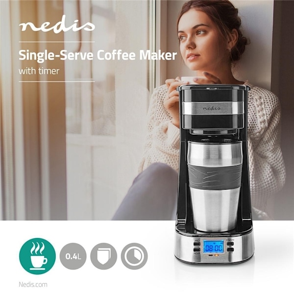 Kaffetrakter | Filterkaffe | 0,4 l | 1 Kopp | Slå på timer | Sølv / Svart