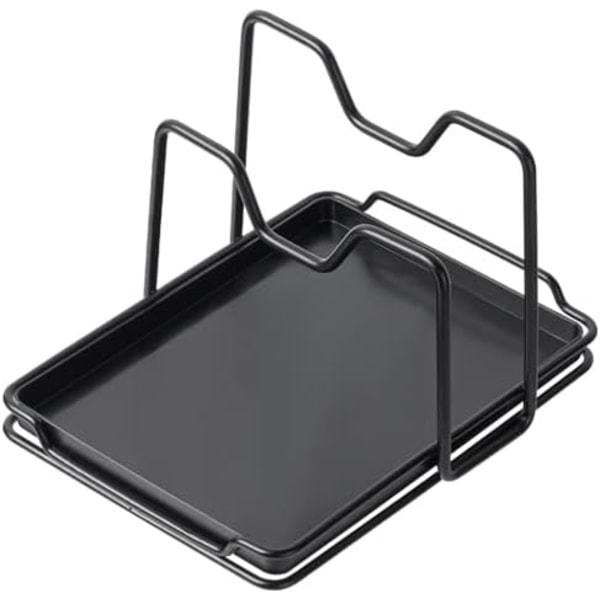 Pan Lid Holder Cutting Board Holder Spoon Holder Cutting Board Storage Rack with Drip Tray (Black)