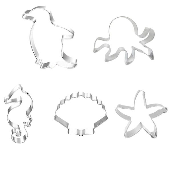 1 Set 5 st Rostfria Kakformar Havsdjur Frukt Skärformar Silver 7X6CM Silver