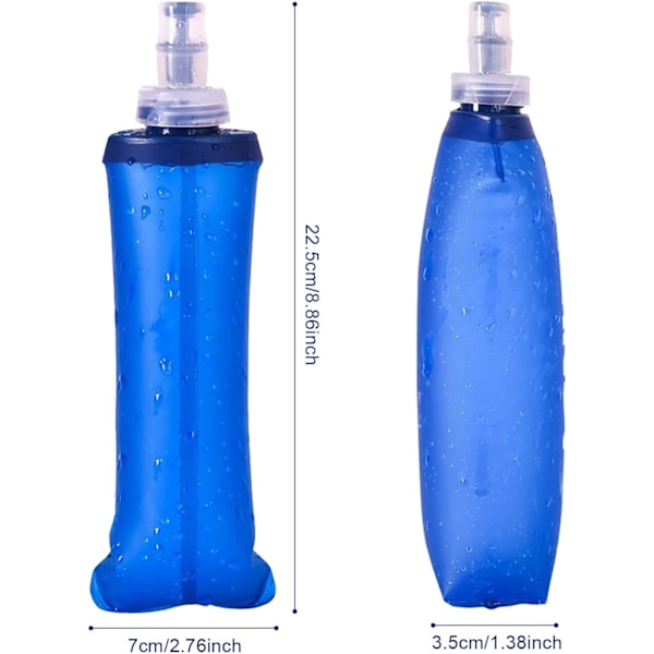 2 stk. Bløde Flasker 250ml, TPU Foldbare Løbevandflasker, Udendørs Sports Hydreringsflaske, Blød Sammenklappelig Vandflaske