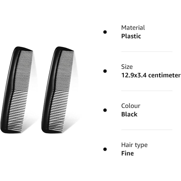 2 Bags of 24 Black Hair Combs, Fine and Standard Tooth Hair Cutting Combs, Fine Combs