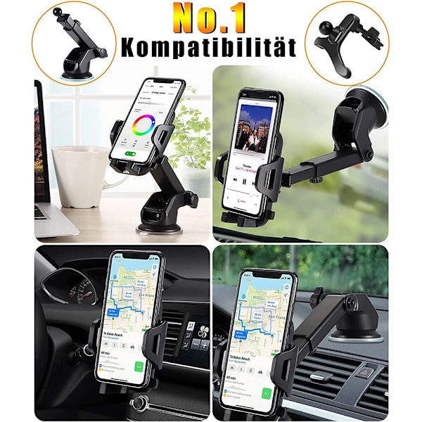 Mobiltelefonholder bil 3 i 1 ventilasjons- & sugekopp, mobiltelefonholder for bilen silikonbeskyttelse universal bilmobiltelefonholder 360°
