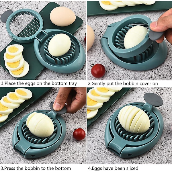 Eggdeler, jordbærdeler med rustfri ståltråd, multifunksjonell eggdeler for jevn skiving av kokte egg, skinke, banan, kiwi og jordbær