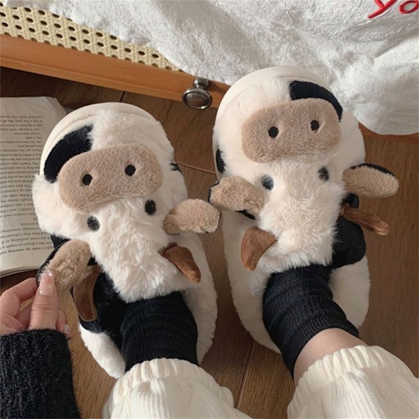 Bomulds Tegnefilm Ko Slippers til Kvinder Sød Hyggelig Fuzzy Kawaii