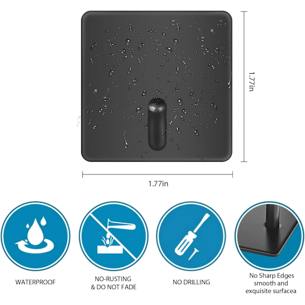 6 stk Sorte Klæbrige Krog 3M SUS304 Rustfrit Stål Væggen