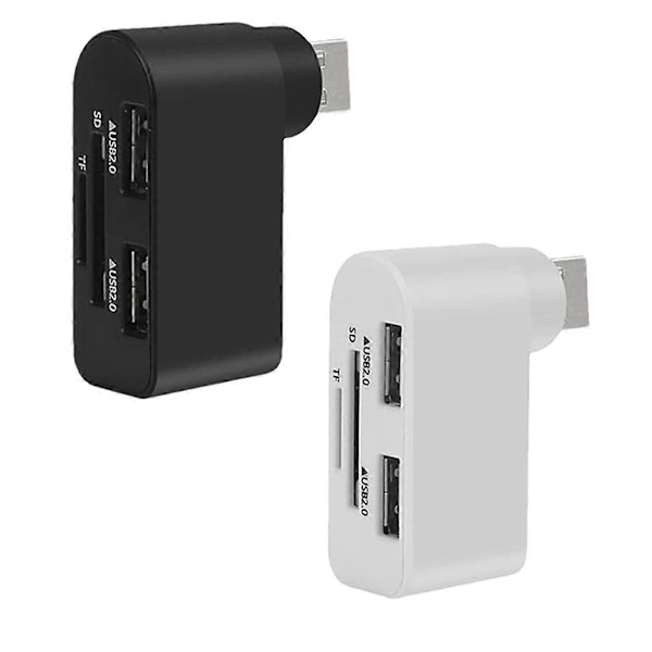 4-i-1 Roterbar USB-hub, Laptop-hub, Portabel 180 graders roterbar USB-hub, USB-hub Dokkingstasjon (Svart+Hvit)