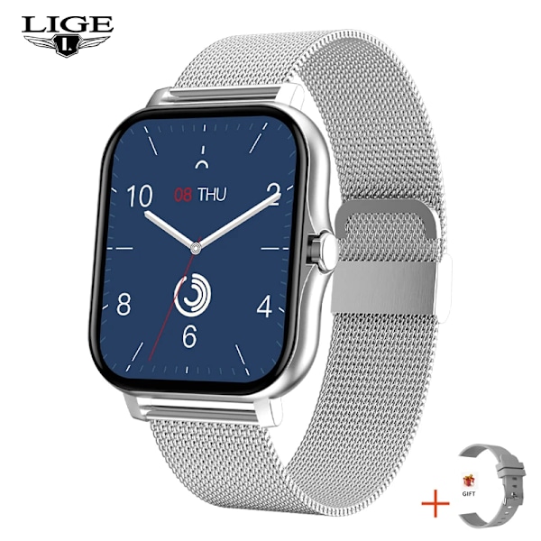 LIGE Ny Bluetooth Samtal Smart Klocka Dam Röstassistent Sport Fitness Armband Vattentät Lday Smartwatch Herr För Android Ios Mesh-armband yin färg