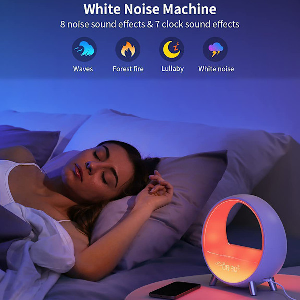 LED Wake Up Light Färgglad väckarklocka Nattlampa Solnedgångssimuleringslampa Bluetooth-kompatibel högtalare