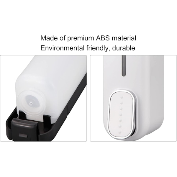 Tvålpump för väggmontering, vit, 300 ml, påfyllningsbar plast, flytande tvåldispenser, väggmonterad manuell schampodispenser, duschdispenser för hem och hotell