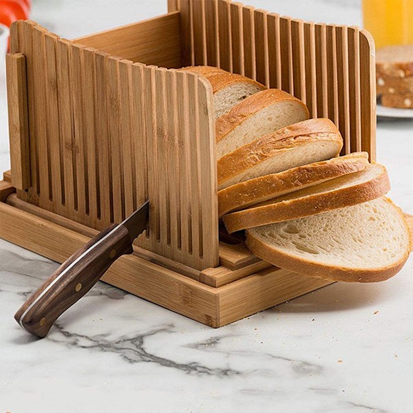 Vikbar brödskärare i bambu, snabb skärguide för rostat bröd, kökstillbehör