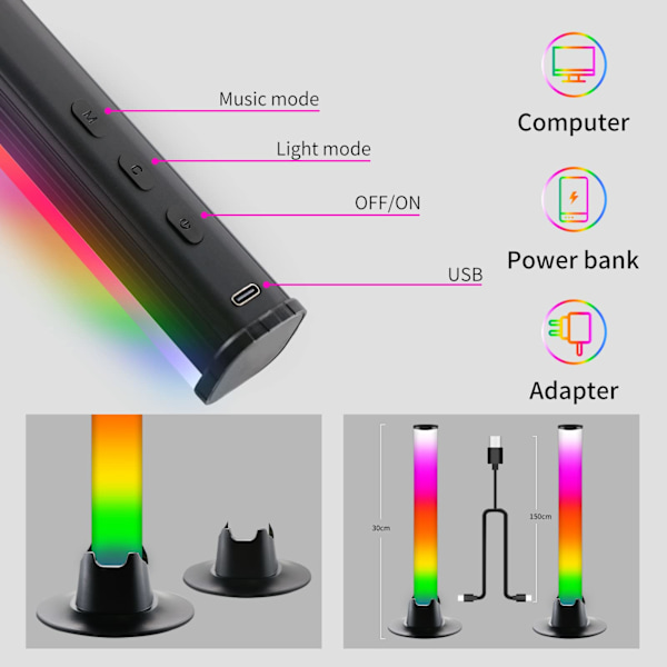 Smart LED-lyslist, RGB Spillys med Musikk- og APP-kontroll, LED-lyslist for TV-bakgrunn, Stemningslys for Spill