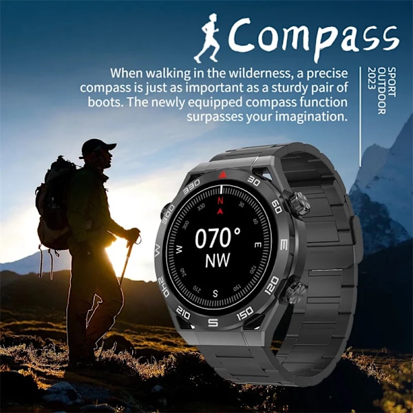 NFC AMOLED Smartklokke Herre Egendefinert Skive Svar Anrop Sport GPS Spor Kompass IP68 Vanntett Smartklokke For Huawei Ultim