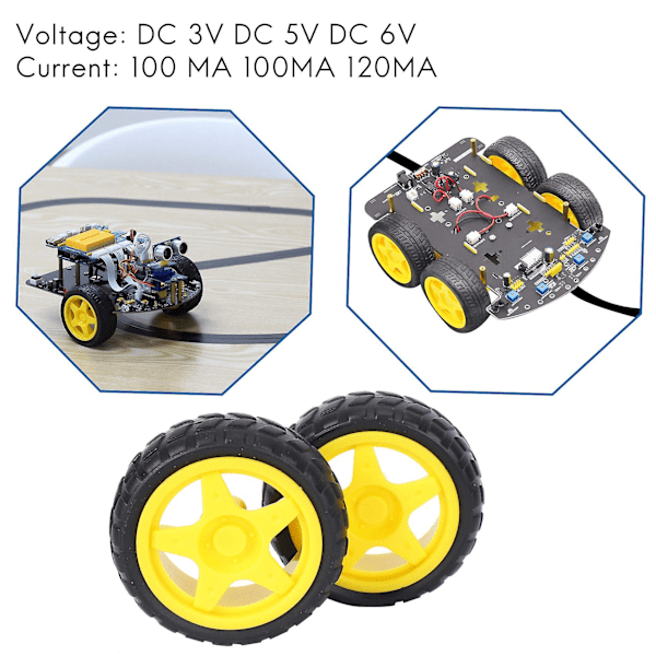 4 st för Smart Car Robot Plastdäck Hjul Med DC 3-6v Växelmotor