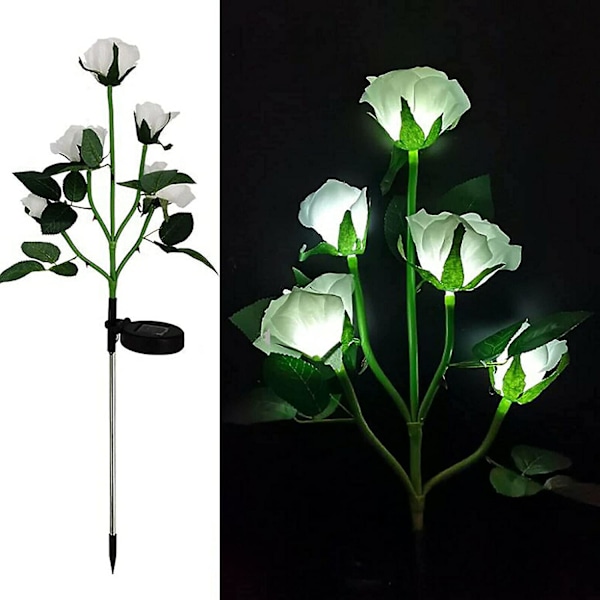 Solar Drivna Trädgårdslampor, 2-pack LED Rosblommor Dekorativa Staketlampor med 10 Rosor