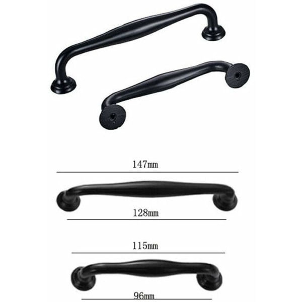 20 svarte dørhåndtak, kjøkkenskap, skuffer, soveromstrekk midtavstand 96mm (20-rørsmodell -96 hullsavstand) v