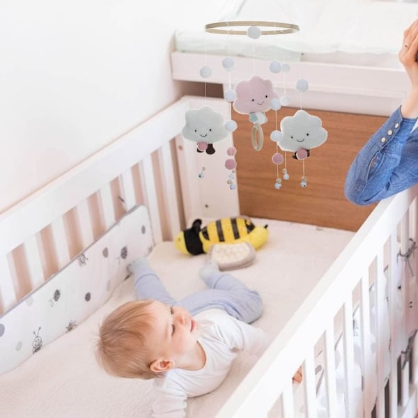 Bebis vindspil, mobil baby træ sengeklokke baby bold mobil filt hængende legetøj mobil babyseng sky og stjerne til dreng pige pink