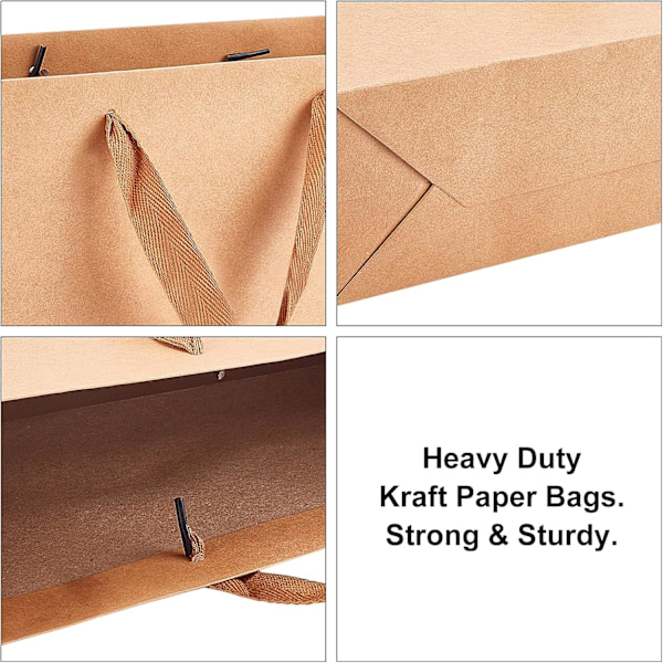 10 stk Papirgaveposer, Kraft Gavepose Brun Store papirposer Enkle gaveposer med håndtak for Morsdag Bryllup, Bursdag, Festgaver