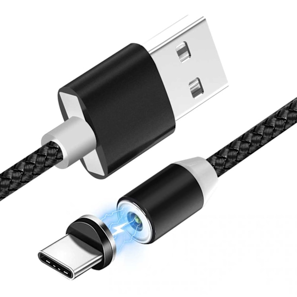 1m Magnetisk USB-C Hurtiglading 3.0 Ladekabel Android svart
