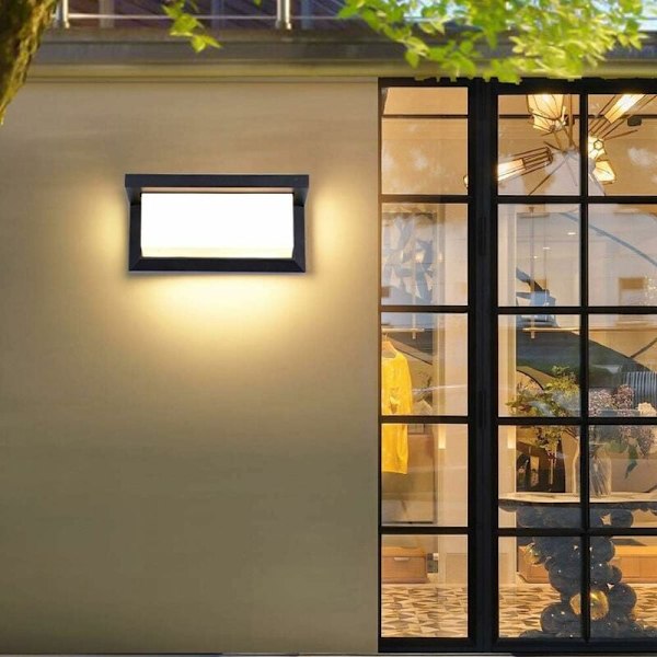 Moderne LED-vegglampe for utendørs bruk, 18W, vanntett IP65, aluminium, antrasitt, dekorativ belysning for hage, terrasse, sti og vegg