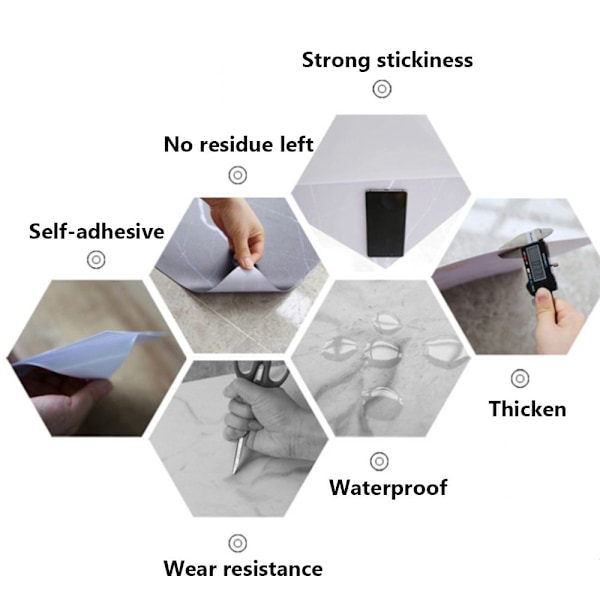 Marmor Tapet Desktop Sticker Møbelrenovering Sort&Hvid