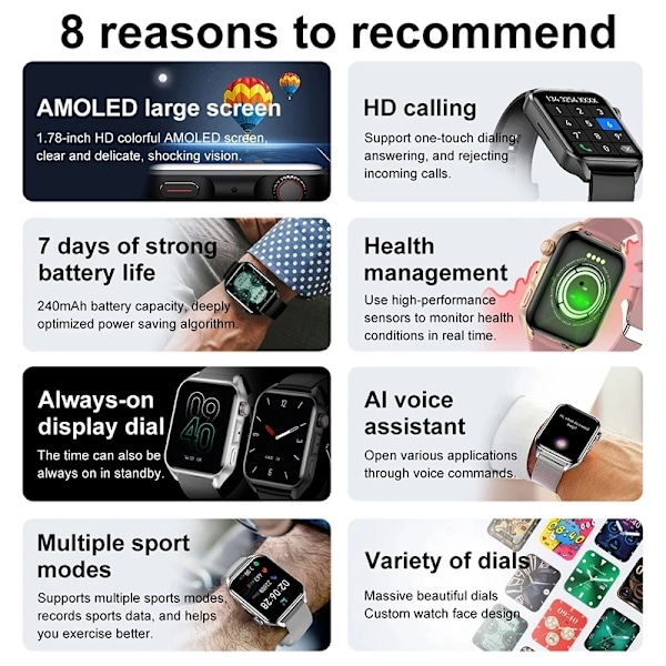 Ny NFC Smartklokke Herre AMOLED HD-skjerm Vis Alltid Tiden Bluetooth-anrop IP68 Vanntett Smartklokke Dame For Huaw