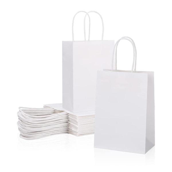 60 x Papirposer med Håndtag Hvide Gaveposer Kraft - Perfekt