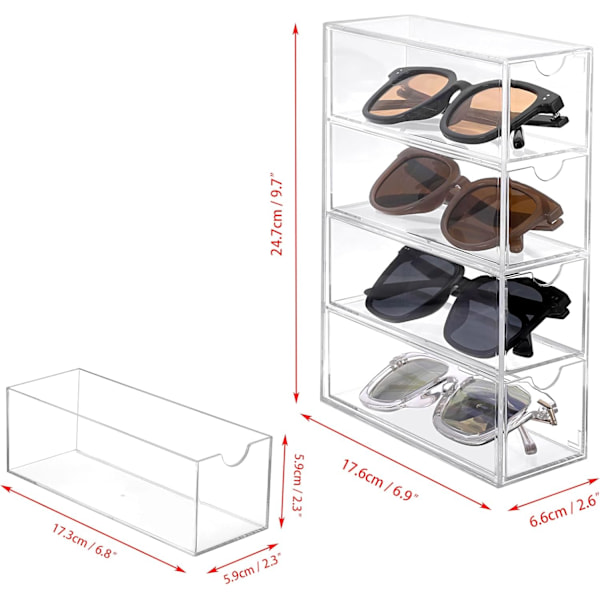 2-pak Akryl Skrivebords Skuffer Klar Skrivebords Opbevaringsboks Stabelbar Skrivebordsarrangør med 4 Utrækkelige Skuffer