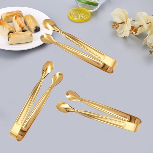 Godistång, 6 st Istänger, Mini Tångklämma i Rostfritt Stål, Istänger för Socker, för Mat som Isbitar, Socker, Citronskivor, Sallader - Guld