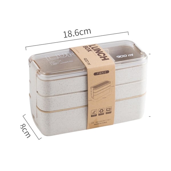 Lunchlåda - 3 Våningar - Beige - 900 ml