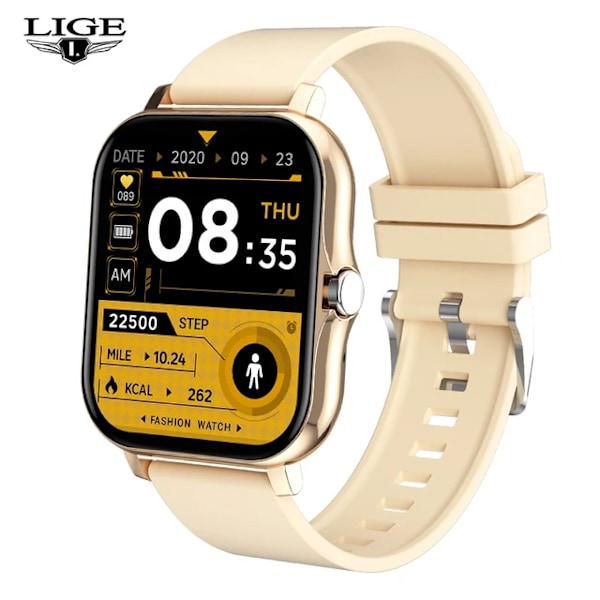 LIGE Nyt Bluetooth Opkald Smartwatch Dame Stemmeassistent Sport Fitness Armbånd Vandtæt Lday Smartwatch Herre Til Android Ios Silikone guld